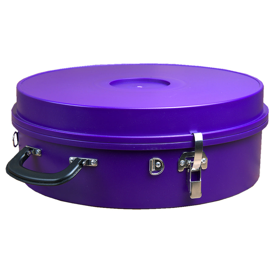 Purple round hat box with metal hardware and black handle - Uhorse