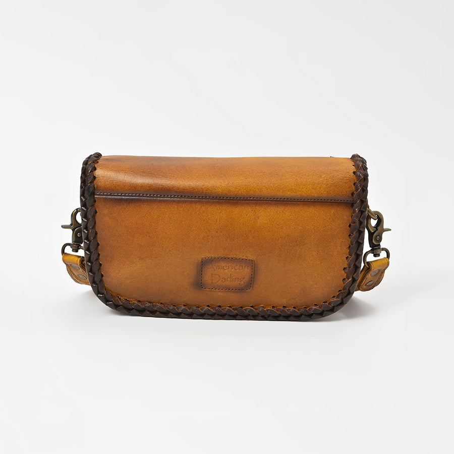 American Darling Handcrafted Western Leather Crossbody Bag for Women – Braided Trim Shoulder Purse