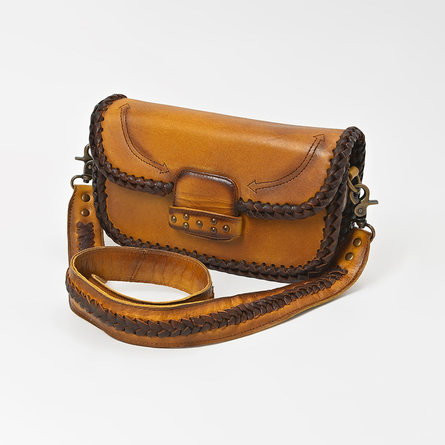 American Darling Handcrafted Western Leather Crossbody Bag for Women - Braided Trim Shoulder Purse - Uhorse