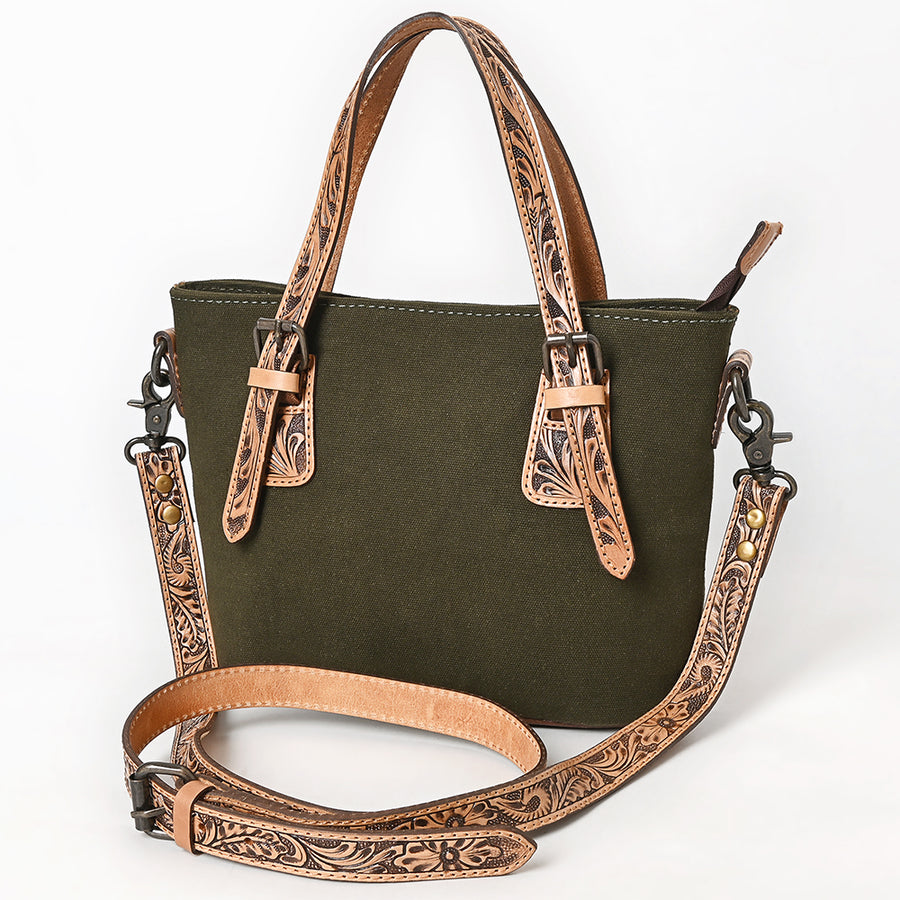 American Darling Hand Tooled Leather Crossbody | Canvas Western Shoulder Bag - Uhorse
