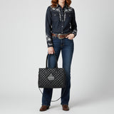 American Darling Western Tote Bag Handcrafted from Quilted Genuine Leather | Boot Stitched Accent Panel, Crossbody Strap & YKK Zipper