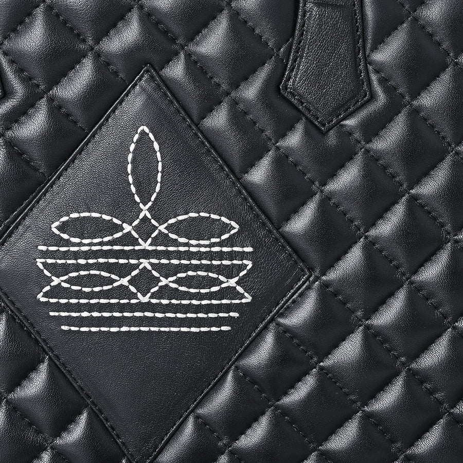 American Darling Western Tote Bag Handcrafted from Quilted Genuine Leather | Boot Stitched Accent Panel, Crossbody Strap & YKK Zipper