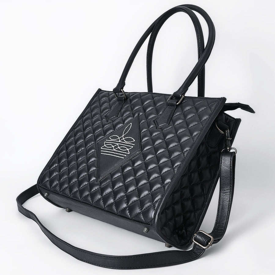 American Darling Western Tote Bag Handcrafted from Quilted Genuine Leather | Boot Stitched Accent Panel, Crossbody Strap & YKK Zipper