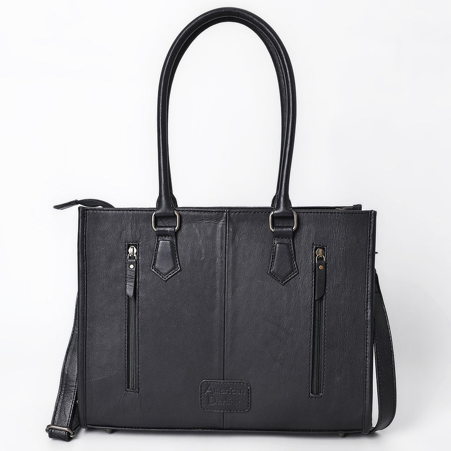 American Darling Western Tote Bag Handcrafted from Quilted Genuine Leather | Boot Stitched Accent Panel, Crossbody Strap & YKK Zipper