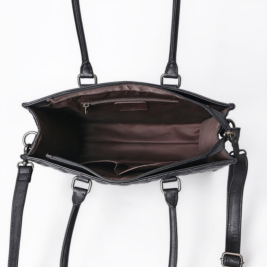 American Darling Western Tote Bag Handcrafted from Quilted Genuine Leather | Boot Stitched Accent Panel, Crossbody Strap & YKK Zipper
