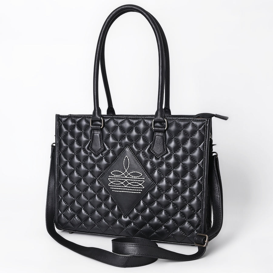 American Darling Quilted Leather Tote Bag | Western Boot Stitched Carryall - Uhorse