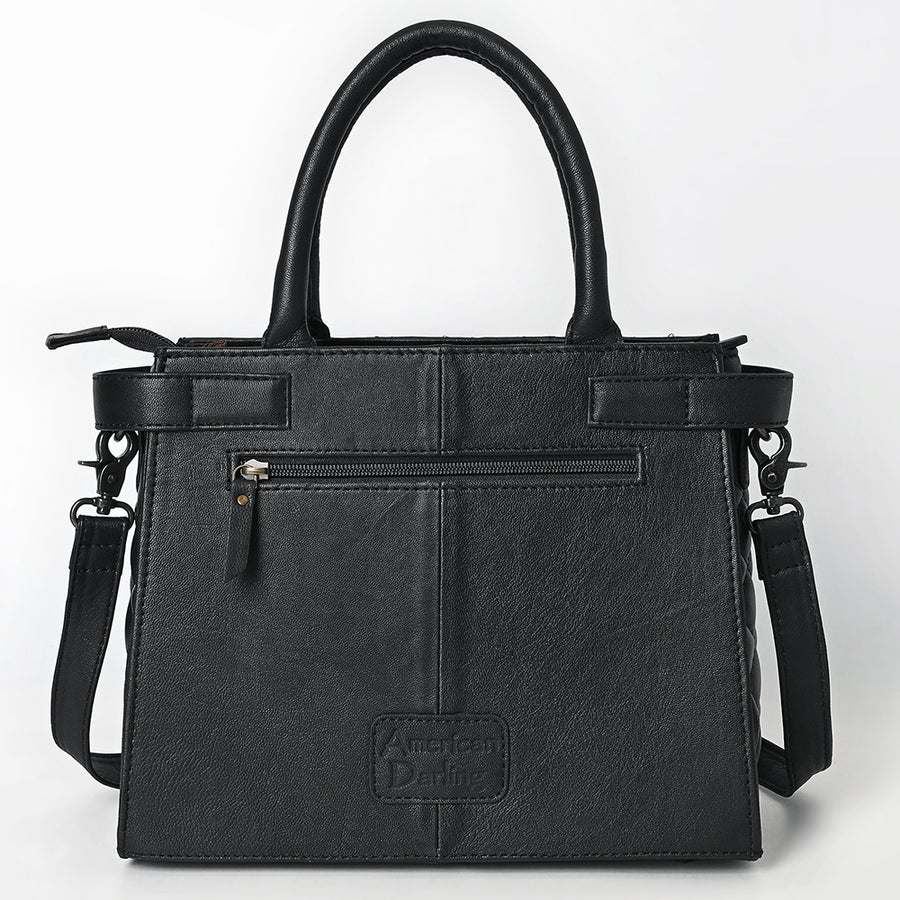 American Darling Western Tote Bag Handcrafted from Quilted Genuine Leather | Hand-Tooled Floral Vertical Panel, Buckstitch Detail & YKK Zipper
