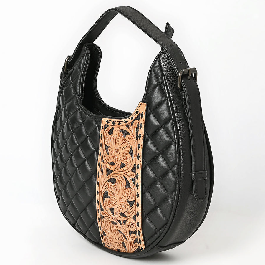 American Darling Western Hobo Bag Handcrafted from Quilted Genuine Leather | Hand-Tooled Floral Yoke Panel, Buckstitch Detail & YKK Zipper