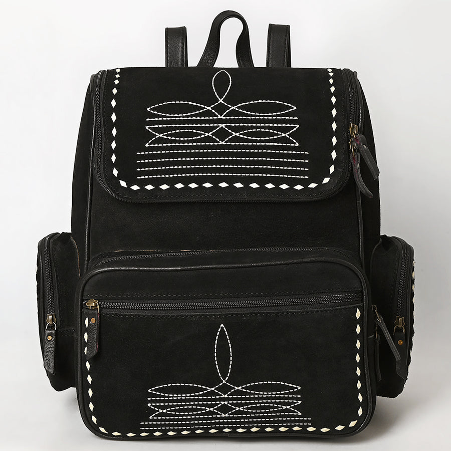 American Darling Western Backpack Bag Handcrafted from Genuine Suede Leather | Boot Stitched Flap, Studded Trim & YKK Zipper