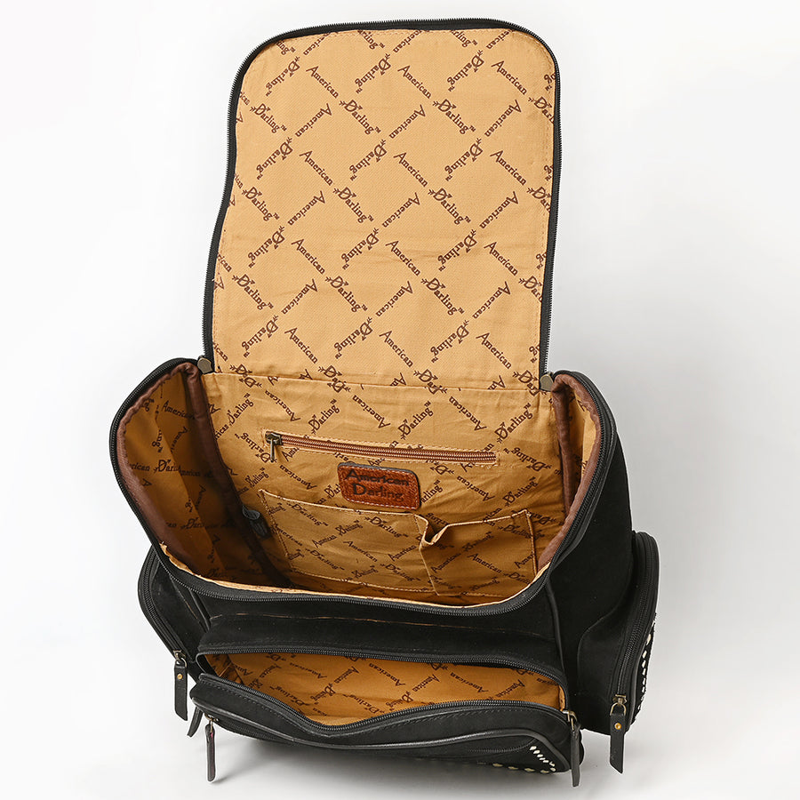 American Darling Western Backpack Bag Handcrafted from Genuine Suede Leather | Boot Stitched Flap, Studded Trim & YKK Zipper