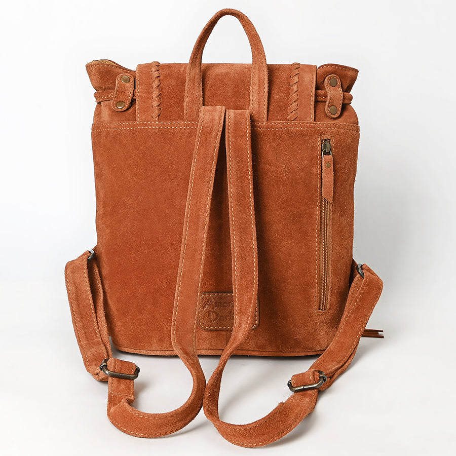 American Darling Western Backpack Bag Handcrafted from Genuine Suede Leather | Full Fringe, Concho Studs, Boot Stitched Flap & YKK Zipper