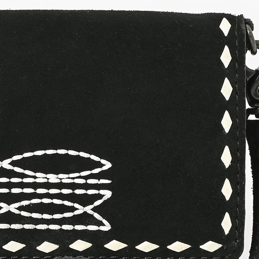 American Darling Western Wallet Handcrafted from Black Genuine Suede Leather | Boot Stitched Design, Studded Trim & YKK Zipper