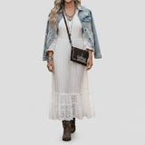 American Darling Western Small Cross Body Suede Genuine Leather Handbag Purse Wallet Bag For Women Girls Black | Handbags