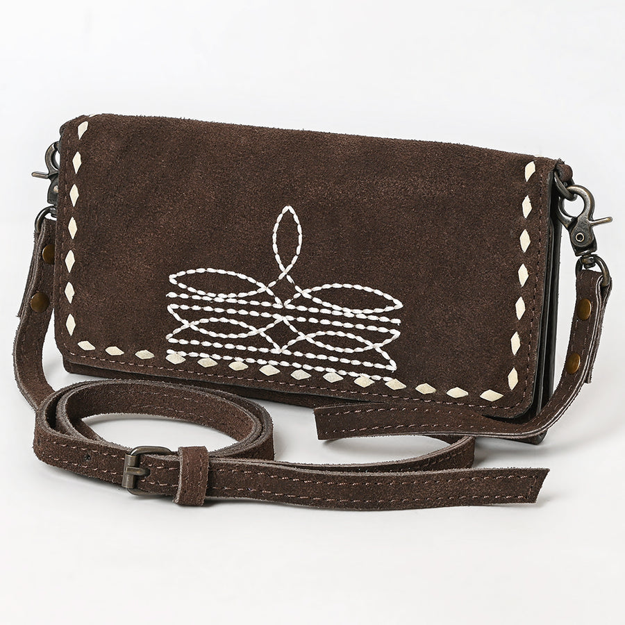 American Darling Western Wallet Handcrafted from Black Genuine Suede Leather | Boot Stitched Design, Studded Trim & YKK Zipper