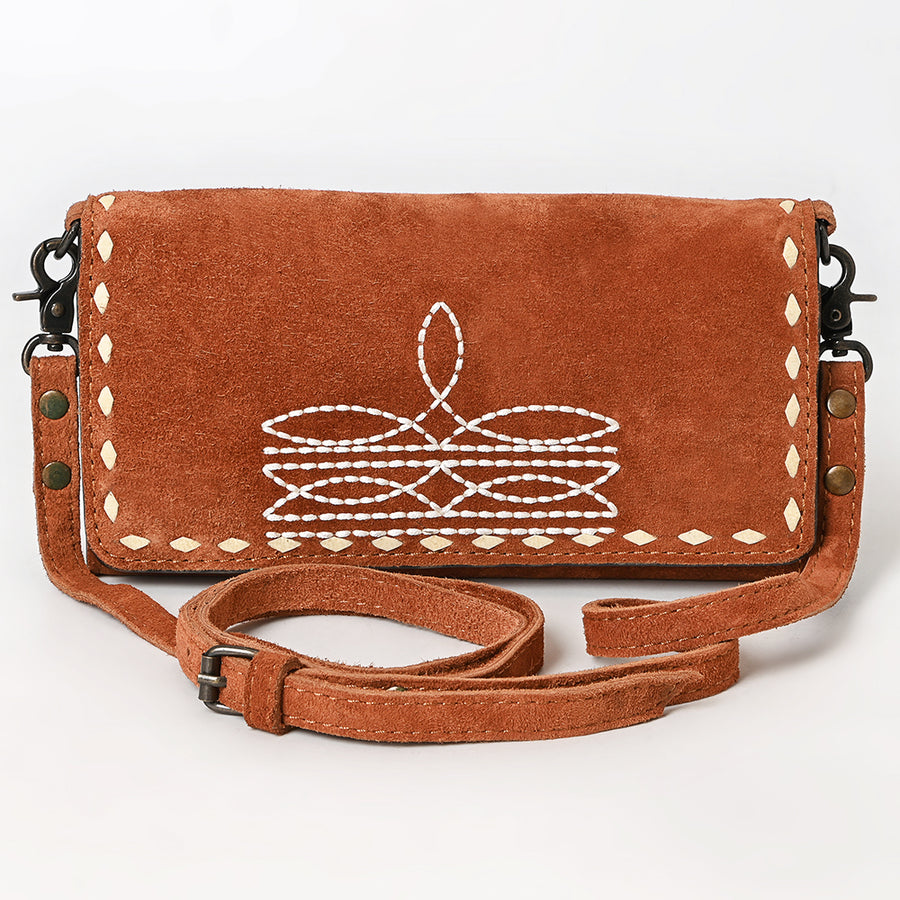 American Darling Western Wallet Handcrafted from Black Genuine Suede Leather | Boot Stitched Design, Studded Trim & YKK Zipper
