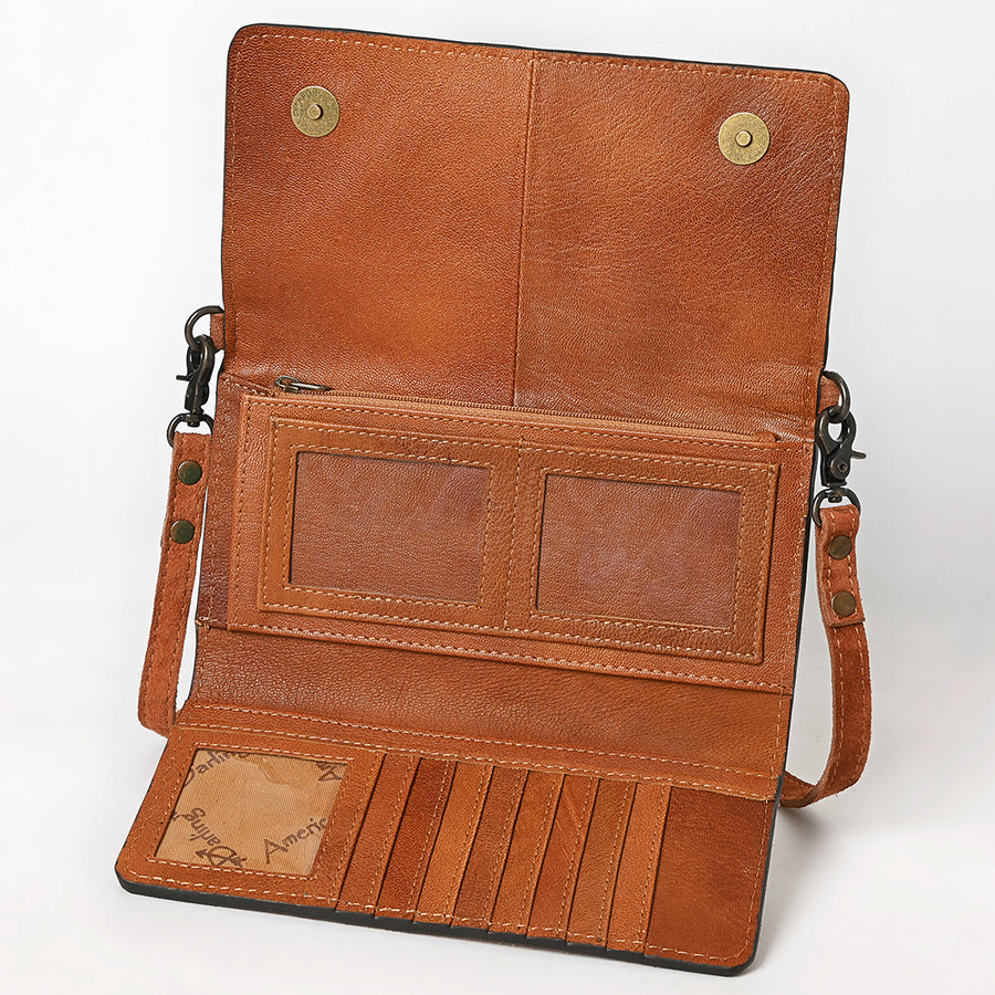 American Darling Western Wallet Handcrafted from Black Genuine Suede Leather | Boot Stitched Design, Studded Trim & YKK Zipper