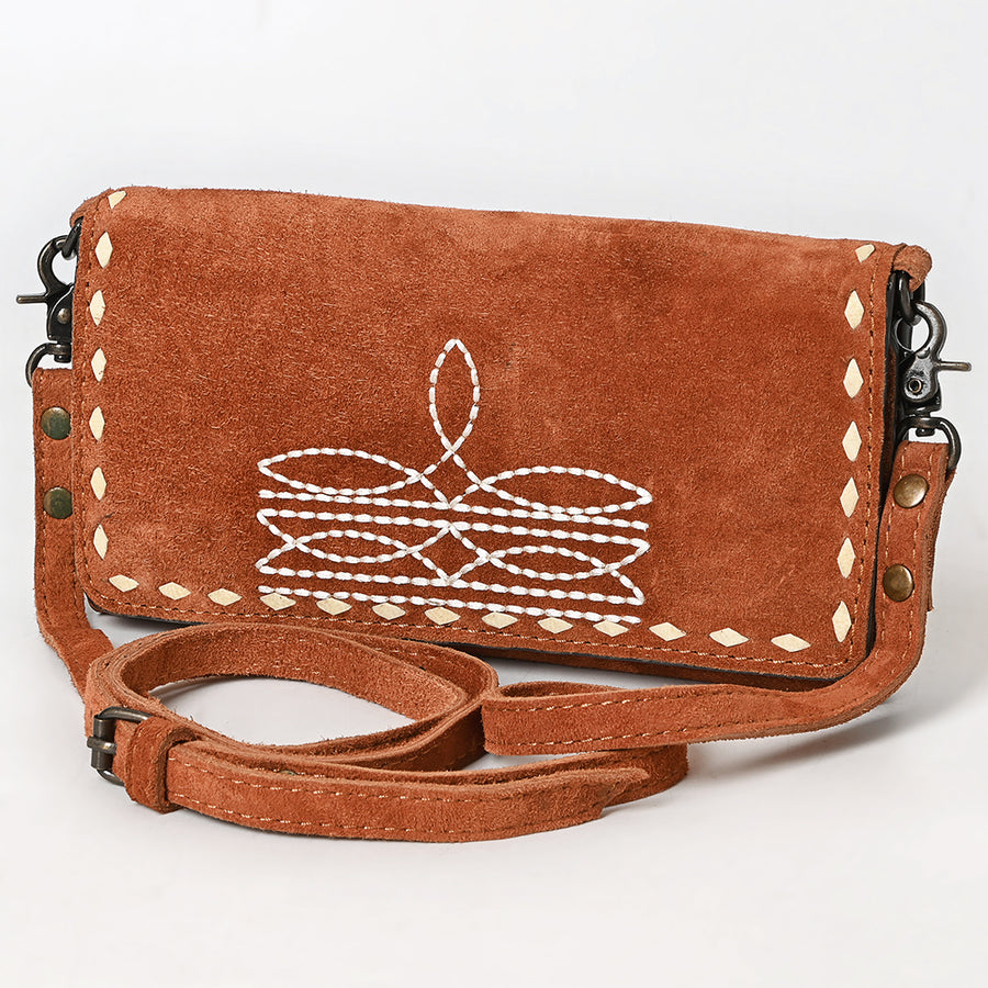 American Darling Genuine Suede Wallet Bag | Western Boot Stitched Crossbody Purse - Uhorse