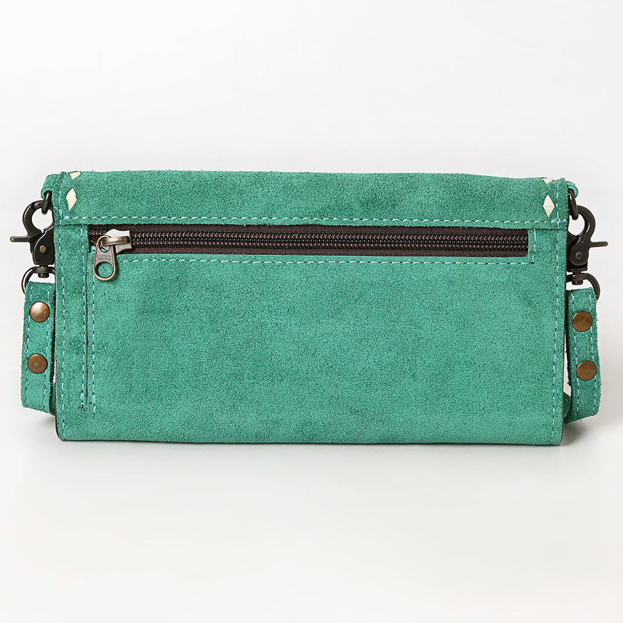 American Darling Western Wallet Handcrafted from Black Genuine Suede Leather | Boot Stitched Design, Studded Trim & YKK Zipper