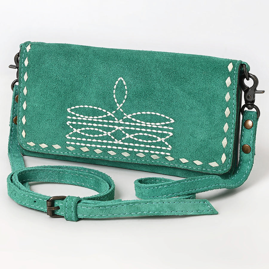 American Darling Genuine Suede Wallet Bag | Western Boot Stitched Crossbody Purse - Uhorse