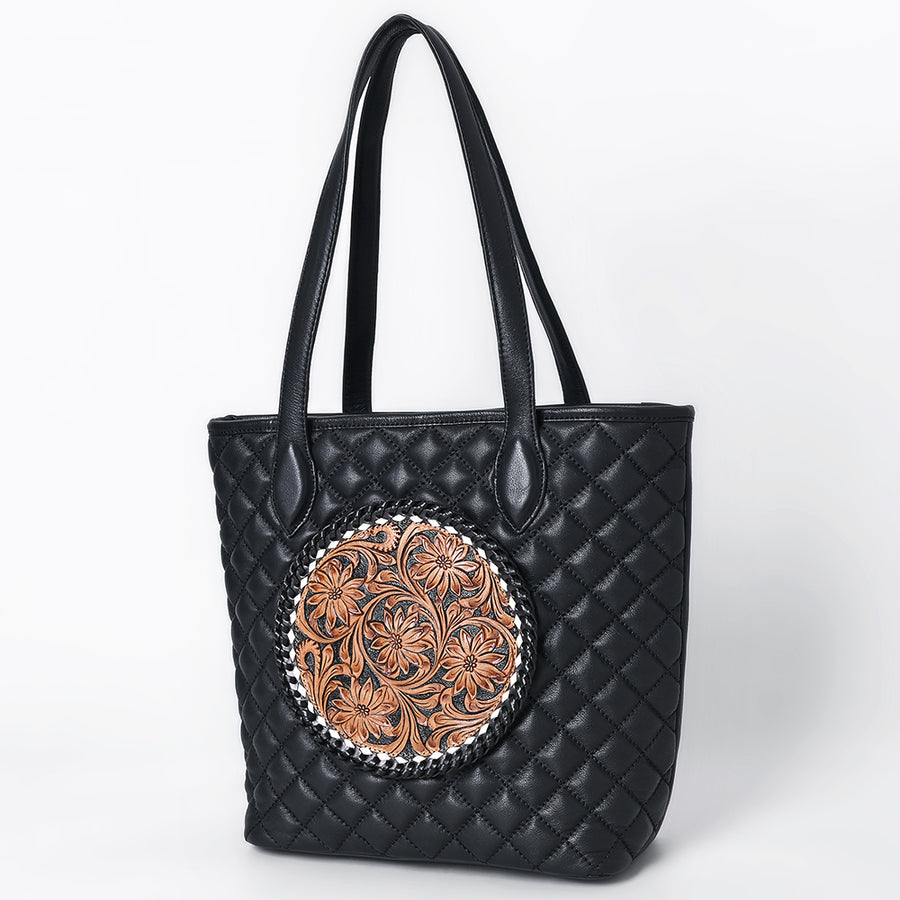 American Darling Quilted Hand Tooled Floral Carved Genuine Leather Tote Bag - Uhorse