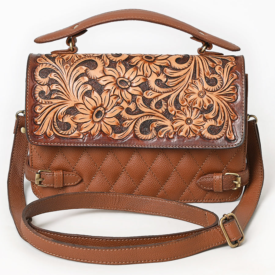 American Darling Women's Quilted Hand Tooled Floral Carved Genuine Leather Small Cross body Bag Eco-Friendly Western Purse