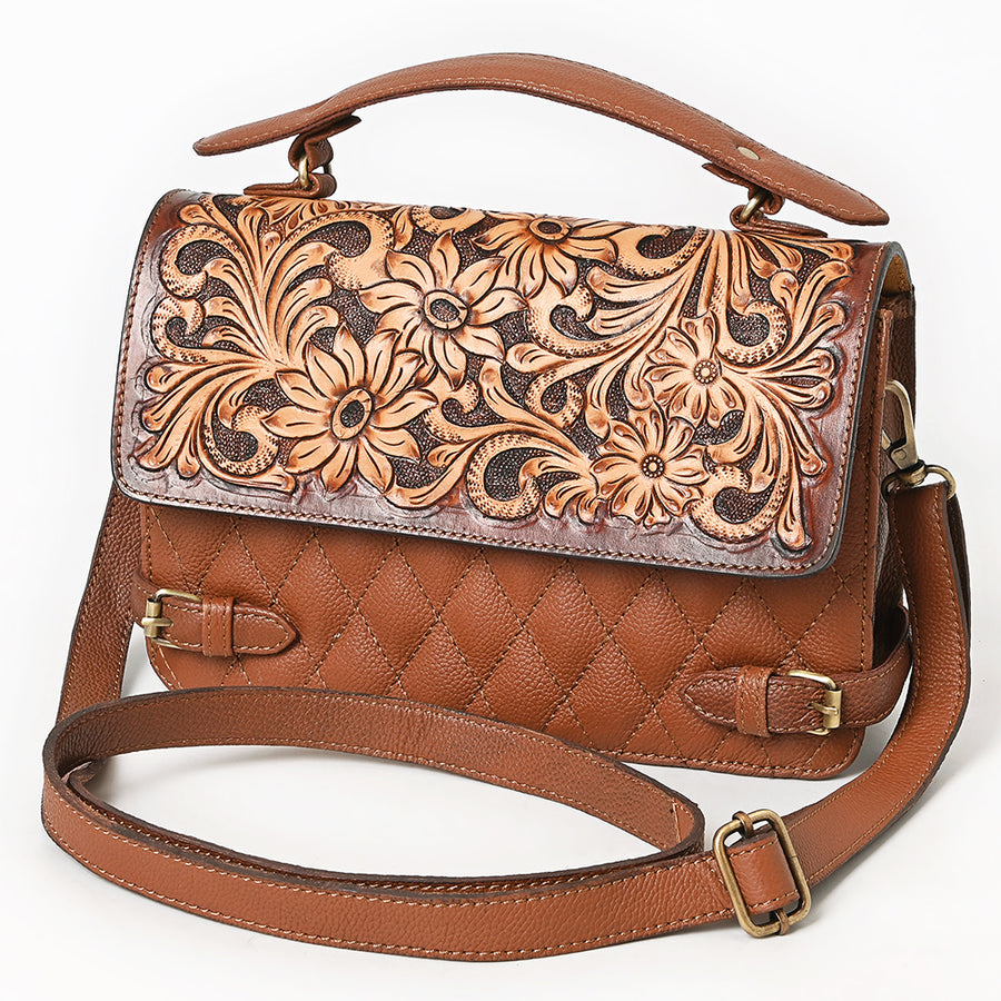 American Darling Quilted Hand Tooled Genuine Leather Small Cross body Bag - Uhorse