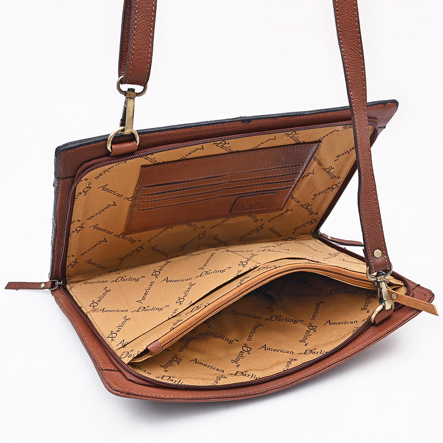 American Darling Women's Hand Tooled Floral Carved Genuine Leather Portfolio Bag Eco-Friendly Full Grain Western Case