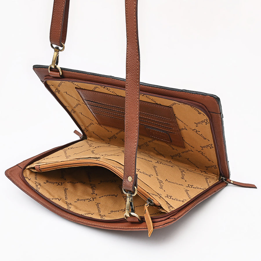American Darling Women's Hand Tooled Floral Carved Genuine Leather Portfolio Bag Eco-Friendly Full Grain Western Case