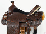 16 In Hilason Western Horse Saddle American Leather Ranch Roping Brown Floral Hand Carved Wooden Tree Saddle