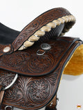 16 In Hilason Western Horse Saddle American Leather Ranch Roping Brown Floral Hand Carved Wooden Tree Saddle