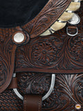 16 In Hilason Western Horse Saddle American Leather Ranch Roping Brown Floral Hand Carved Wooden Tree Saddle