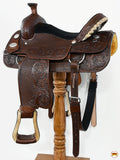 16 In Hilason Western Horse Saddle American Leather Ranch Roping Brown Floral Hand Carved Wooden Tree Saddle