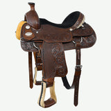 16 In Hilason Western Horse Saddle American Leather Ranch Roping Brown Floral Hand Carved Wooden Tree Saddle