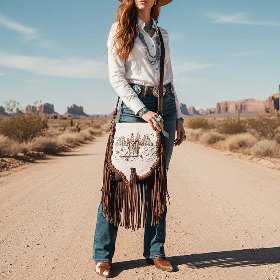 American Darling Messenger Hair On Full Grain Genuine Western Leather Women Bag | Handbag Purse for Cute
