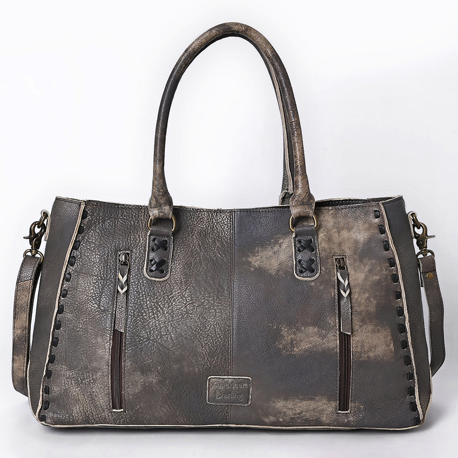 American Darling Tote Bag - Genuine Vegetable-Tanned Leather Western Purse with Buck Stitching & YKK Zipper
