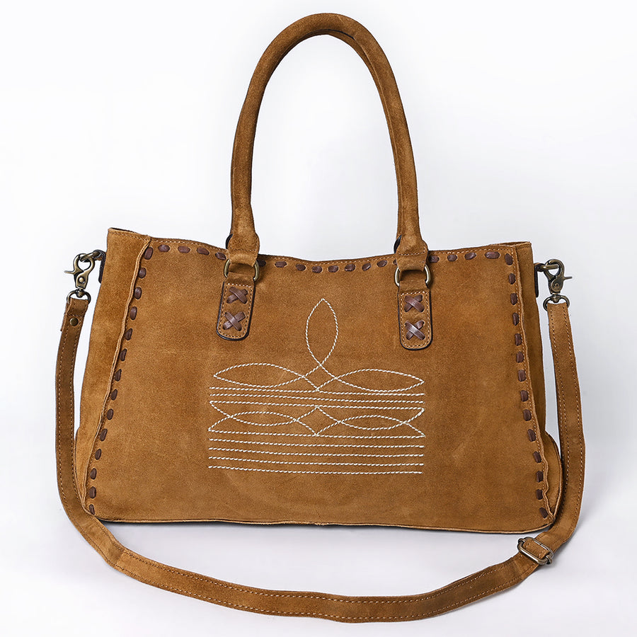 American Darling Tote Bag - Genuine Vegetable-Tanned Leather Western Purse with Buck Stitching & YKK Zipper
