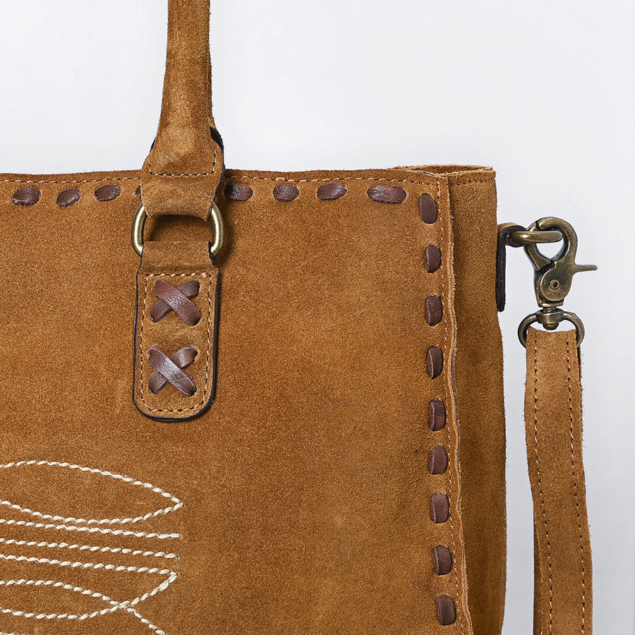 American Darling Tote Bag - Genuine Vegetable-Tanned Leather Western Purse with Buck Stitching & YKK Zipper