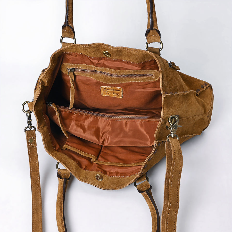 American Darling Tote Bag - Genuine Vegetable-Tanned Leather Western Purse with Buck Stitching & YKK Zipper