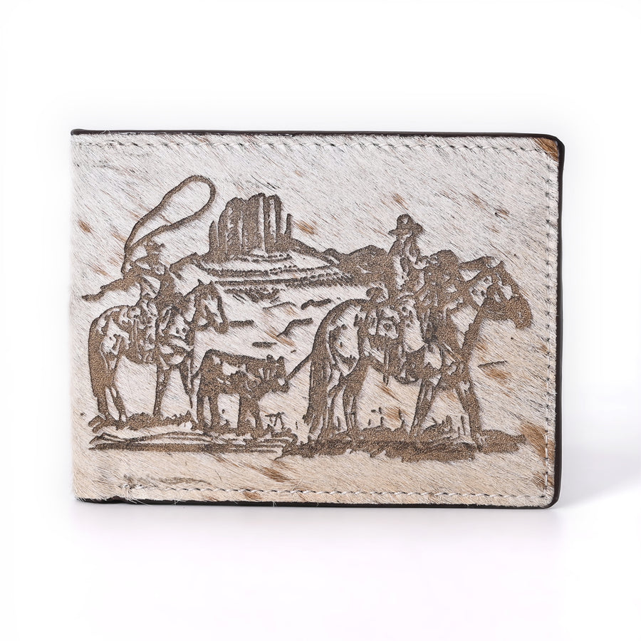 American Darling Wallet Western Hair-On Cowhide Genuine Leather Handcrafted Pocket Bifold Wallet with ID Window