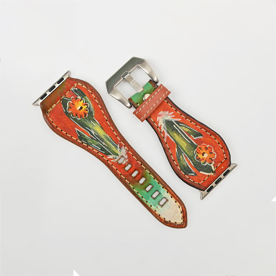 American Darling Hand Painted Leather I Watch strap - Western Saguaro Series - Uhorse