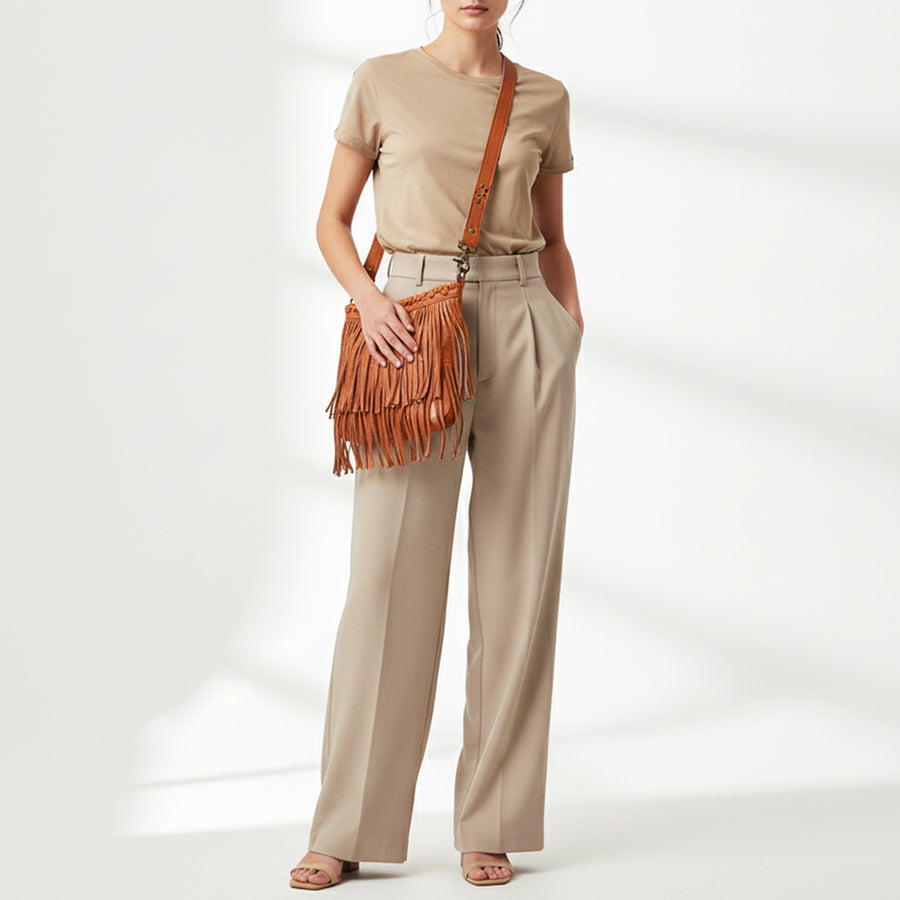 American Darling Cross body Bag Western Genuine Leather Handcrafted Shoulder Purse with Fringes and YKK Zipper