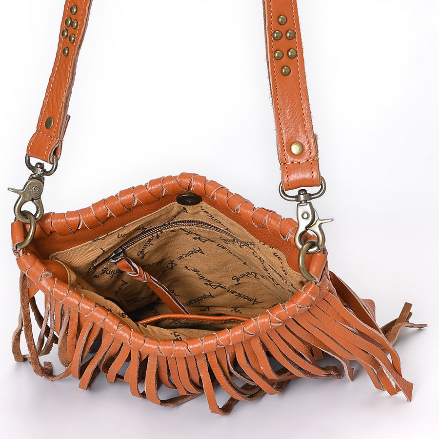 American Darling Cross body Bag Western Genuine Leather Handcrafted Shoulder Purse with Fringes and YKK Zipper