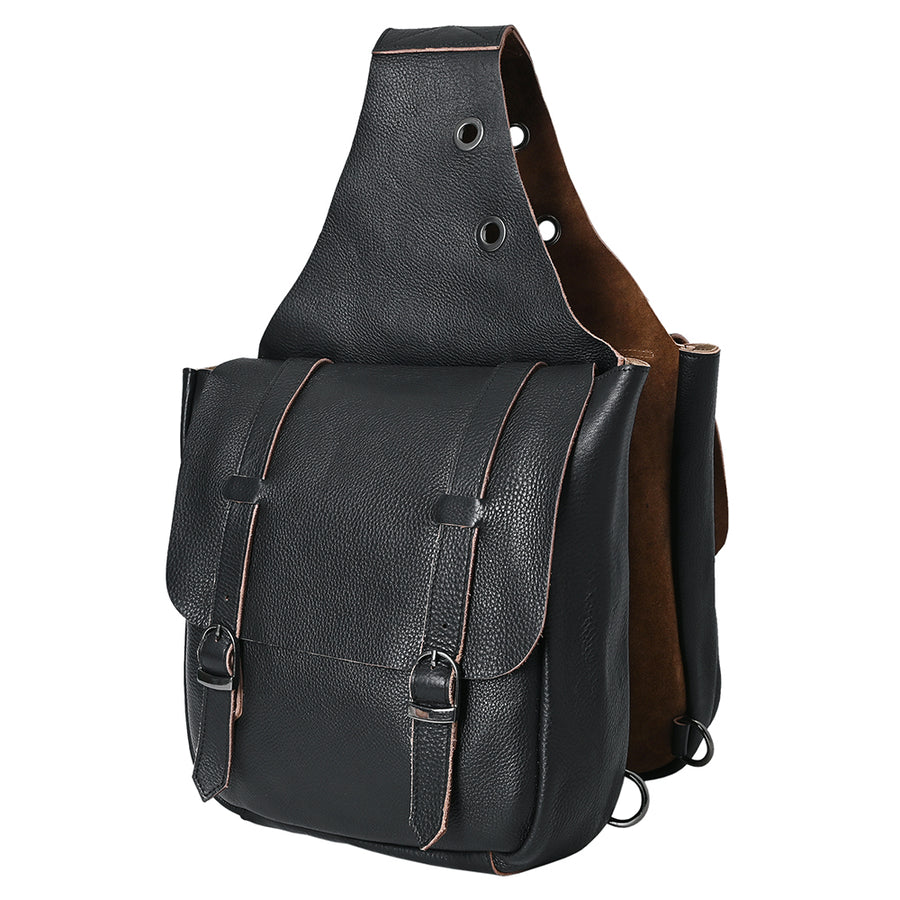 Hilason Western Horse Trail Riding Heavy Duty Genuine Leather Saddle Bag Black - Uhorse