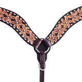 COMFYTACK Horse Floral Hand Carved Headstall Breast Collar Genuine Leather Concho Dark Brown