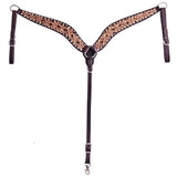 COMFYTACK Horse Floral Hand Carved Headstall Breast Collar Genuine Leather Concho Dark Brown