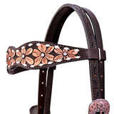 COMFYTACK Horse Floral Hand Carved Headstall Breast Collar Genuine Leather Concho Dark Brown