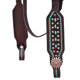 COMFYTACK Western Horse Buck Stitch Headstall Genuine Leather Concho Dark Brown