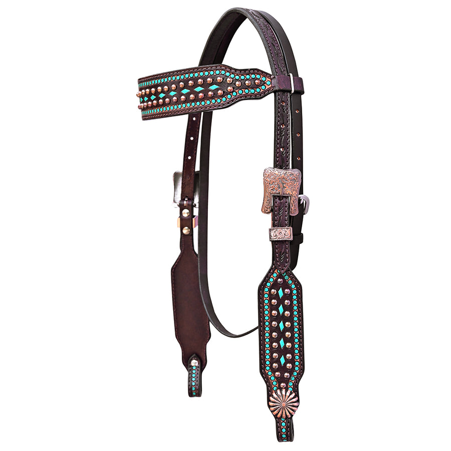 COMFYTACK W. H. Buck Stitch Headstall Genuine Leather Concho Dark by Hilason – Cowboy and equestrian accessories
