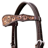 COMFYTACK Horse Floral Hand Carved Headstall Breast Collar Genuine Leather Brown