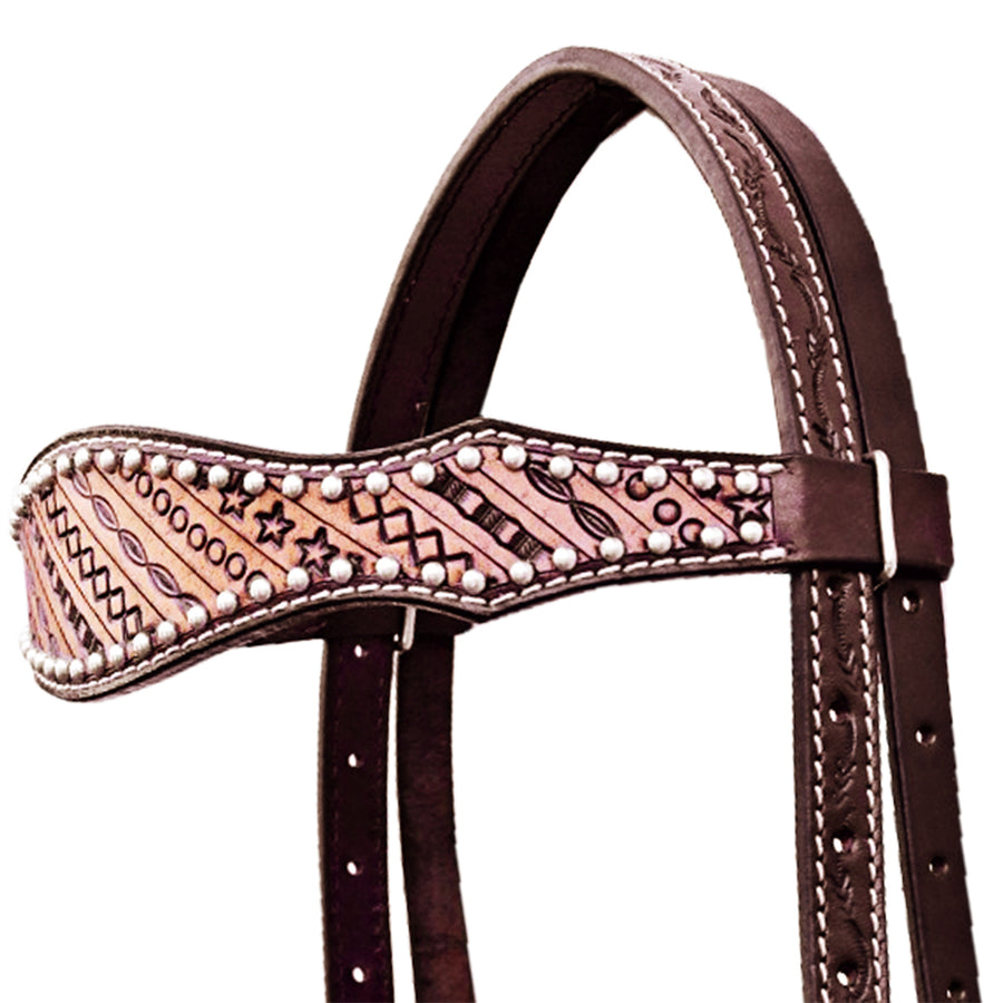 COMFYTACK Western Horse Hand Tooled Headstall Genuine Leather Brown